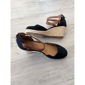 Comfortview Shoes Trixie Black Wedge Espadrilles Ankle Strap Womens 11M